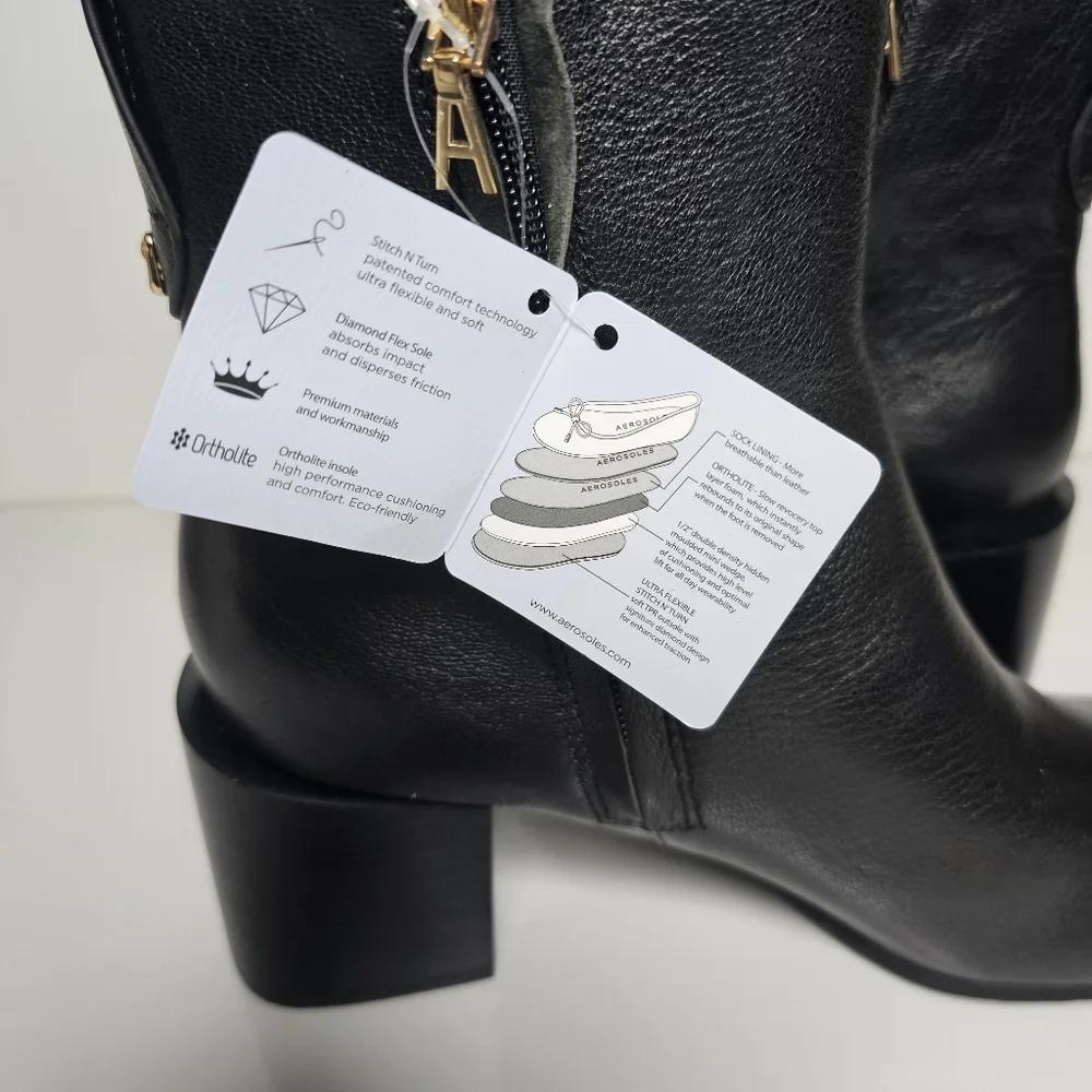 Aerosoles Ortona Black Leather Square Toe Bootie Size 10.5 NWT